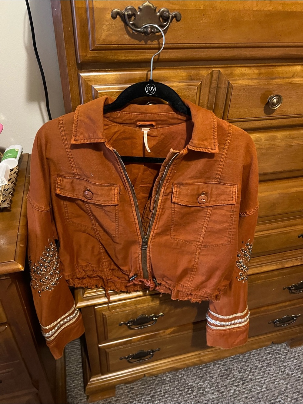 Free People Women’s Cropped Embellished Jacket - Rust